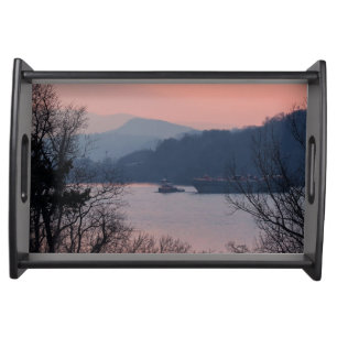 Working On the River At Sunset Serving Tray