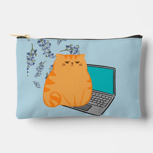 Working Orange Cat Accessory Pouch (Front)