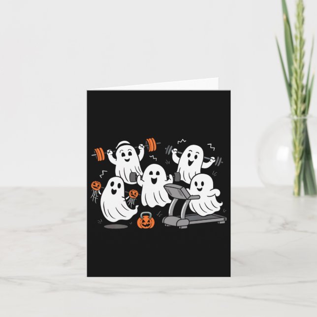 Working Out Ghost Gym Halloween Shirt Fitness Weig Card (Front)
