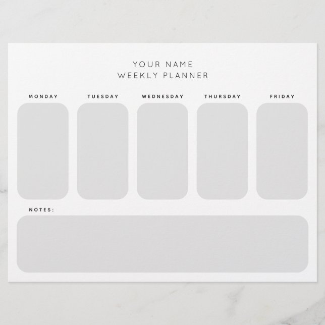 Working Week Planner Schedule Office Organization Letterhead (Front)