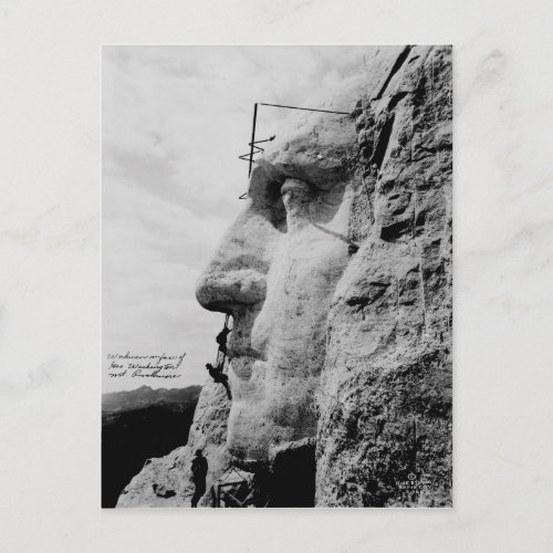 Workmen on George Washington Face Mount Rushmore Postcard