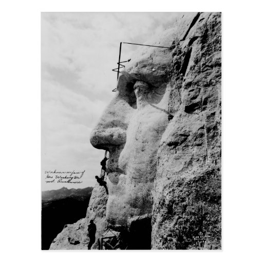 Workmen on George Washington Face Mount Rushmore Postcard | Zazzle