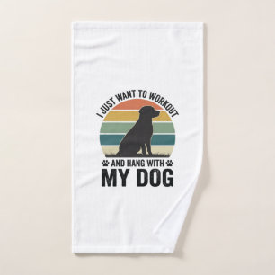 Workout and Hang With My Dog Vintage Dog Lover Des Hand Towel