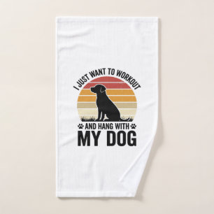 Workout and Hang With My Dog Vintage Dog Lover Des Hand Towel