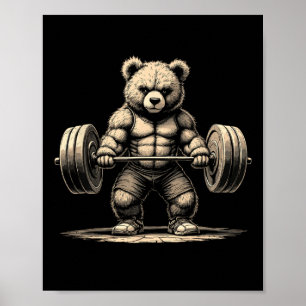 Workout Bear Deadlifter Funny Gym Tee Lifting Moti Poster