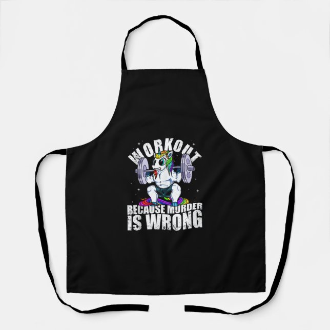 Workout Because Murder is Wrong Unicorn Tank Top Apron (Front)