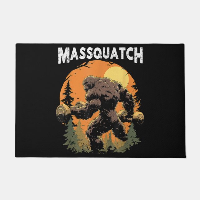 Workout Bigfoot Massquatch Funny Doormat (Front)