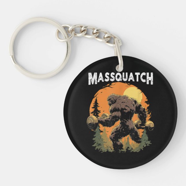 Workout Bigfoot Massquatch Funny Keychain (Front)