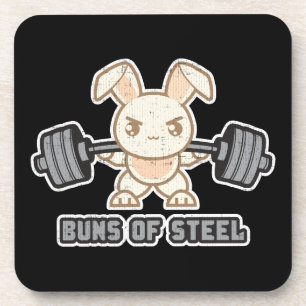 Workout Bunny Cartoon - Buns Of Steel, Funny Anime Beverage Coaster