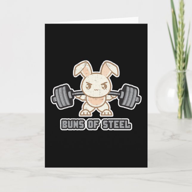 Workout Bunny Cartoon - Buns Of Steel, Funny Anime Card (Front)