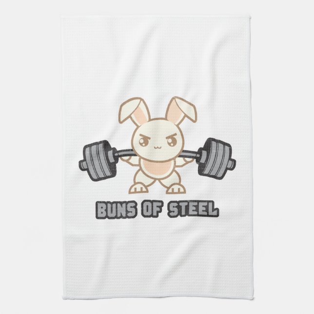 Workout Bunny Cartoon - Buns Of Steel, Funny Anime Kitchen Towel (Vertical)
