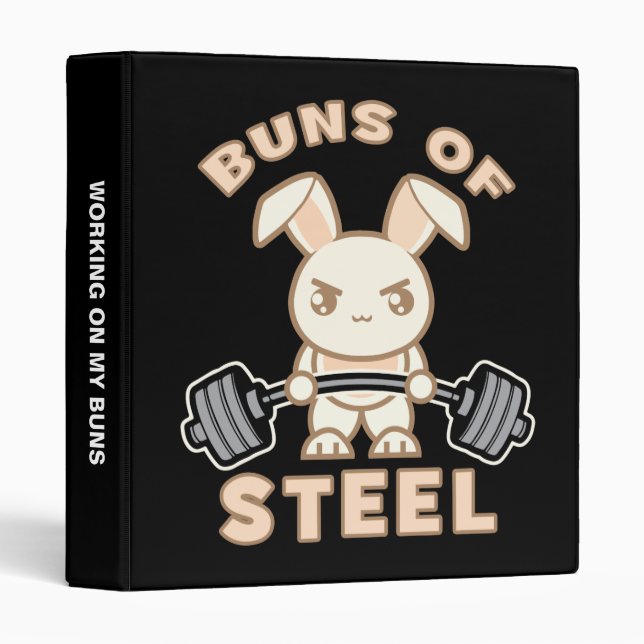 Workout Bunny Cartoon - Buns Of Steel - Funny Gym 3 Ring Binder (Front/Spine)