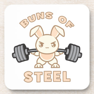 Workout Bunny Cartoon - Buns Of Steel - Funny Gym Beverage Coaster