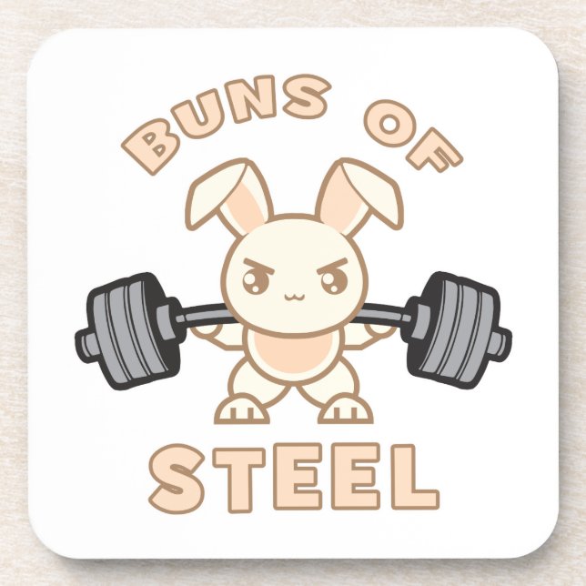 Workout Bunny Cartoon - Buns Of Steel - Funny Gym Beverage Coaster (Front)