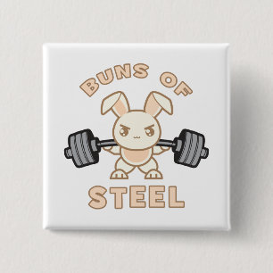 Workout Bunny Cartoon - Buns Of Steel - Funny Gym Button