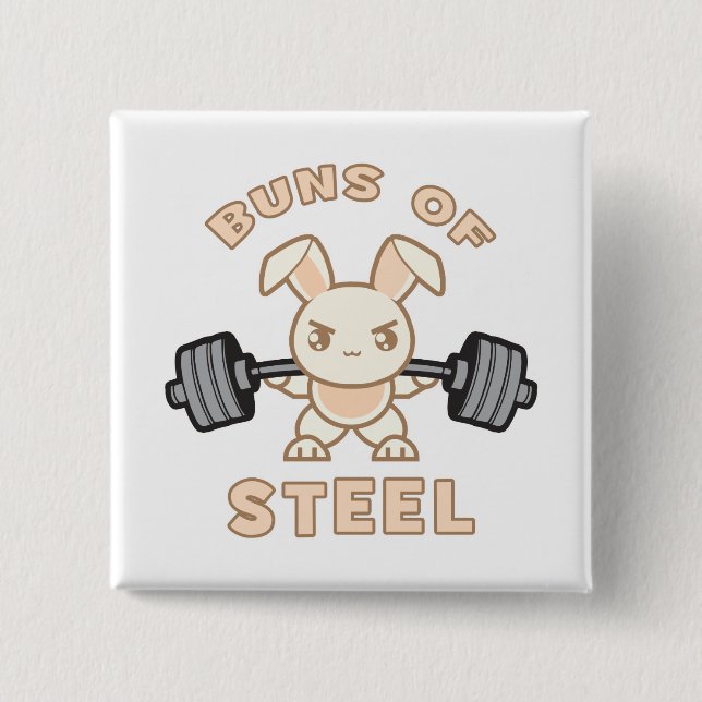 Workout Bunny Cartoon - Buns Of Steel - Funny Gym Button (Front)