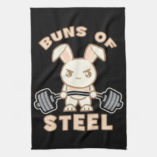 Workout Bunny Cartoon - Buns Of Steel - Funny Gym Kitchen Towel