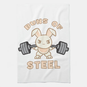 Workout Bunny Cartoon - Buns Of Steel - Funny Gym Kitchen Towel