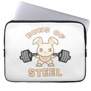 Workout Bunny Cartoon - Buns Of Steel - Funny Gym Laptop Sleeve
