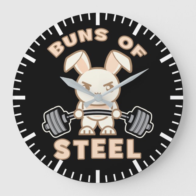 Workout Bunny Cartoon - Buns Of Steel - Funny Gym Large Clock (Front)