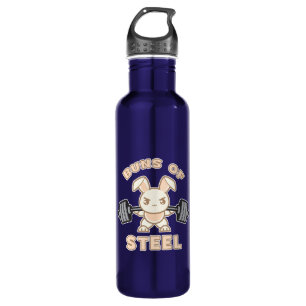 Workout Bunny Cartoon - Buns Of Steel - Funny Gym Stainless Steel Water Bottle