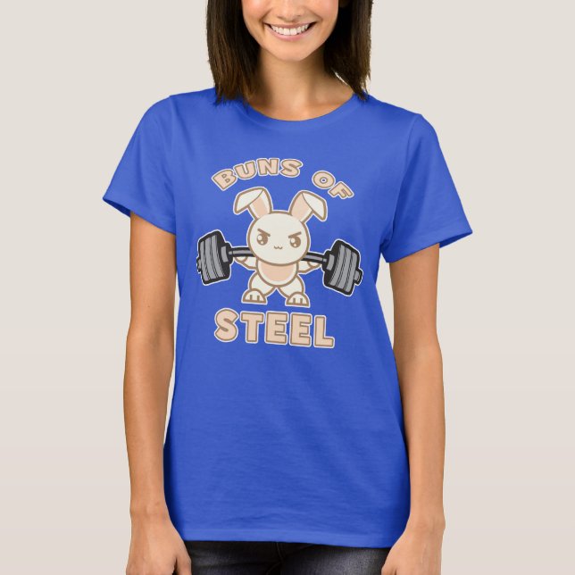 Workout Bunny Cartoon - Buns Of Steel - Funny Gym T-Shirt (Front)