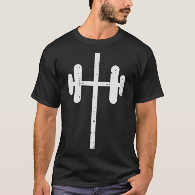 Workout Cross Barbel Pocket Christian Exercise Gym T-Shirt (Front)
