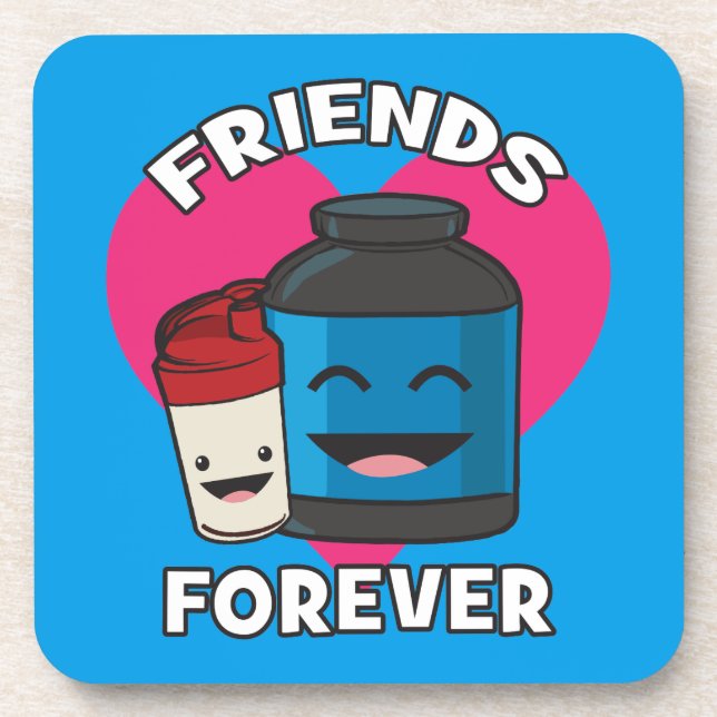 Workout Friends Forever - Cute Kawaii Funny Gym Beverage Coaster (Front)