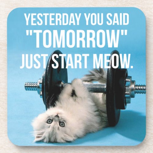 Workout Funny Motivation _ Cat _ Start Meow Beverage Coaster