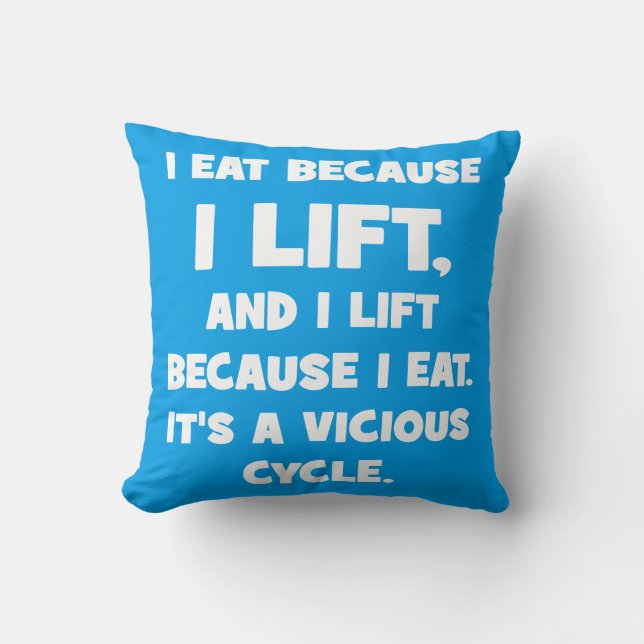 Workout Humor - I eat because I lift Throw Pillow (Front)
