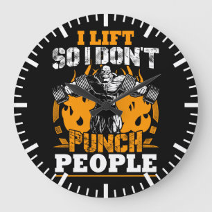 Workout Humor (I Lift So I Don't Punch People) Gym Large Clock