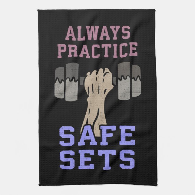 Workout Humor - Practice Safe Sets - Novelty Gym Towel (Vertical)