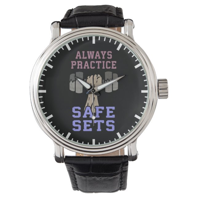 Workout Humor - Practice Safe Sets - Novelty Gym Watch (Front)