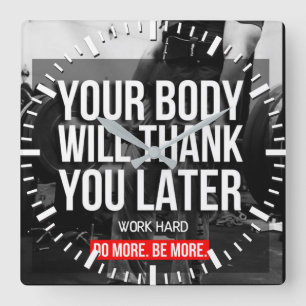 Workout Motivational Square Wall Clock