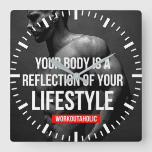 Workout Motivational Square Wall Clock