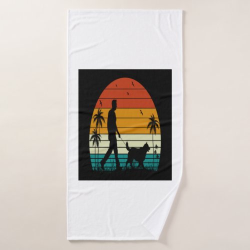 Workout My Dog_Vintage Retro Sunset Bath Towel