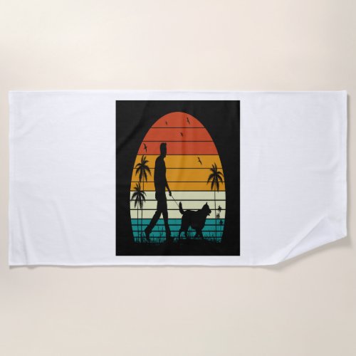 Workout My Dog_Vintage Retro Sunset Beach Towel