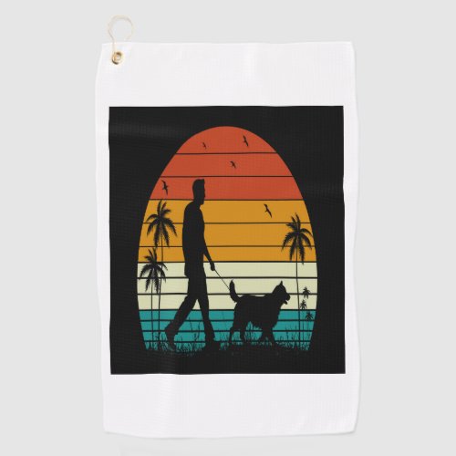 Workout My Dog_Vintage Retro Sunset Golf Towel