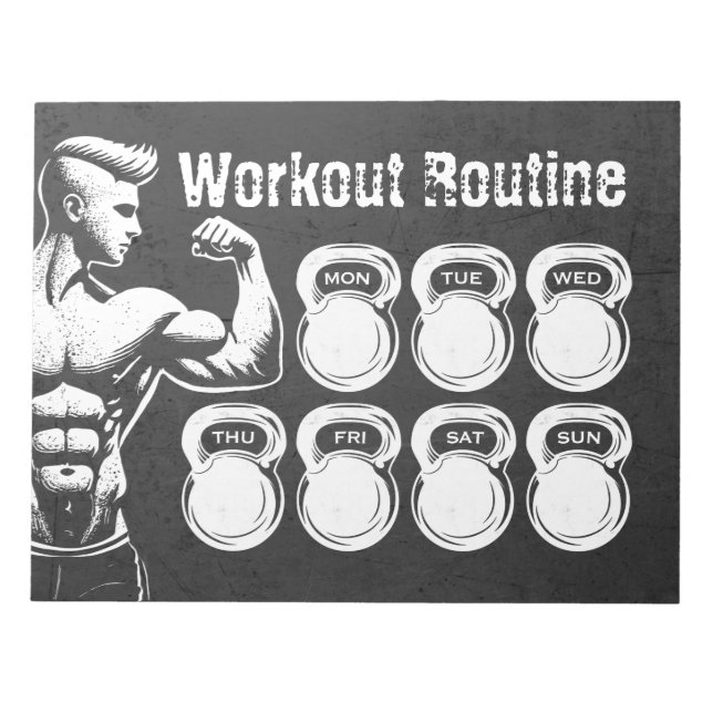 Workout Routine Weekly Planner Chic Gym Kettlebell Notepad (Front)