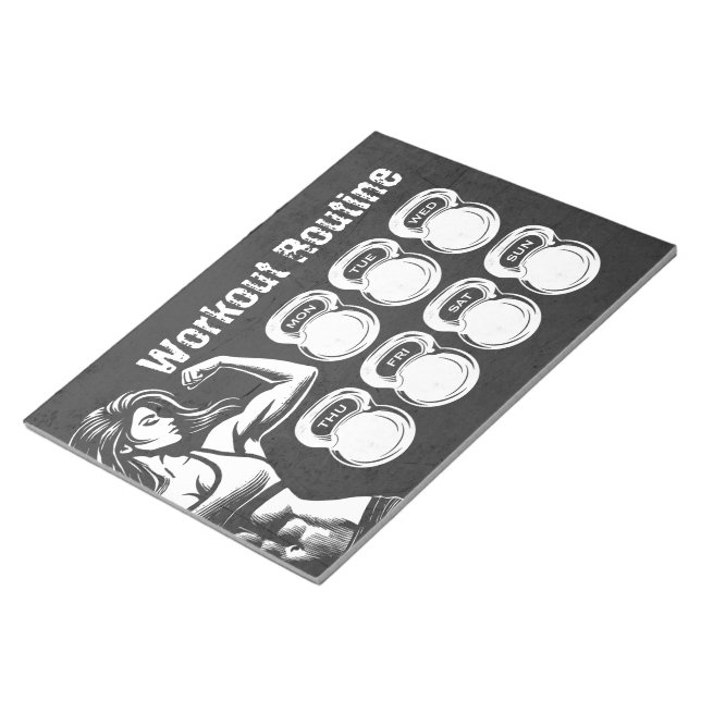 Workout Routine Weekly Planner Chic Gym Kettlebell Notepad (Angled)