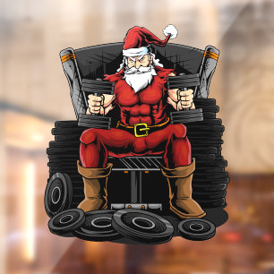 Workout Santa Weightlifter Window Cling