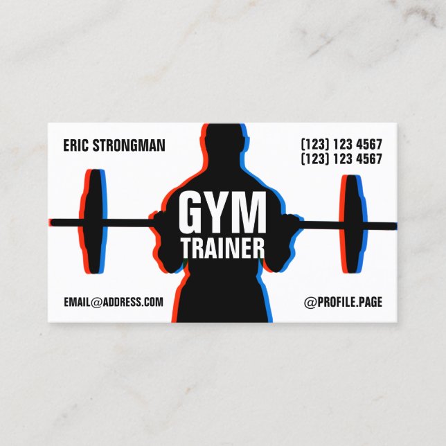 Workout silhouette gym style business card (Front)