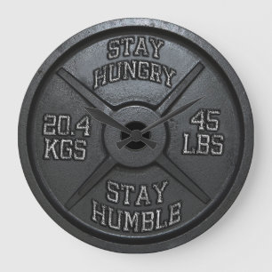 Workout - Stay Hungry, Stay Humble - Barbell Plate Large Clock