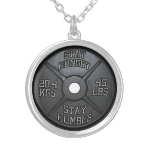 Workout - Stay Hungry, Stay Humble - Barbell Plate Silver Plated Necklace