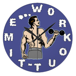 Strongman 50KG Creative Print Wall Clock Circular Gym Weight Lifting Dumbbe D3I3 