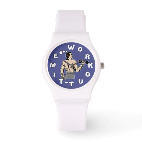 Workout Time Weightlifting Gym Retro White Man Watch