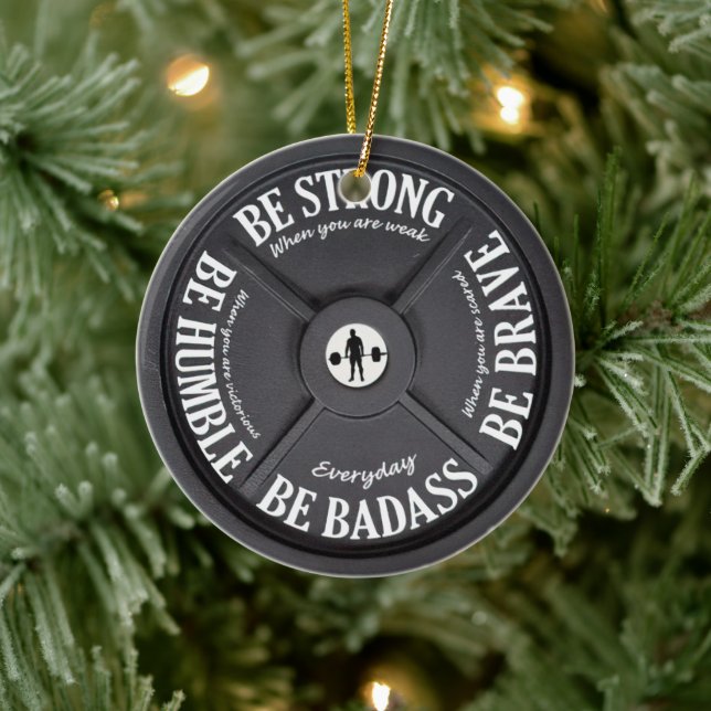 Workout trainer fitness weightlifter Weight Plate Ceramic Ornament (Tree)