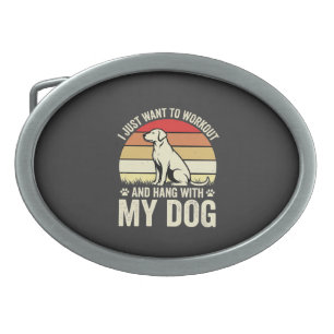 Workout With My Dog Retro Sunset Belt Buckle