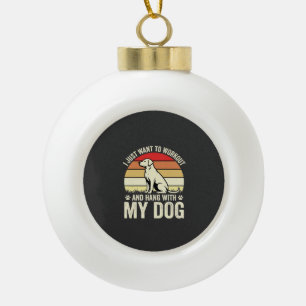 Workout With My Dog Retro Sunset Ceramic Ball Christmas Ornament