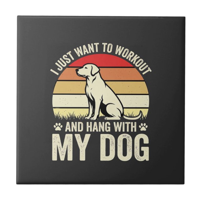 Workout With My Dog Retro Sunset Ceramic Tile (Front)